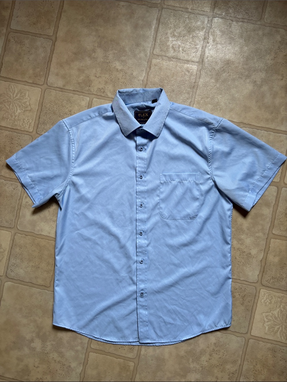 Flex men's luxury collection button down dress shirt Blue Medium Short Sleeve